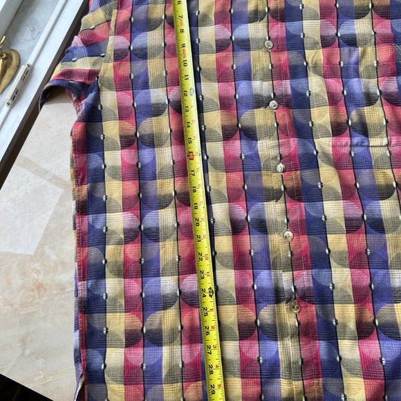 JHANE BARNES COLLECTION vintage shirt in size L geometric hues of purple gold - Picture 4 of 9